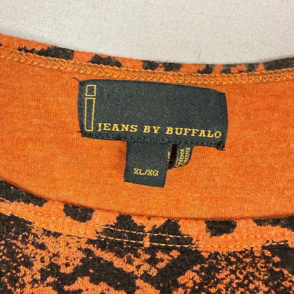 Buffalo Animal Print Sheer Tee XL Orange Snake Leopard Edgy - Picture 2 of 6